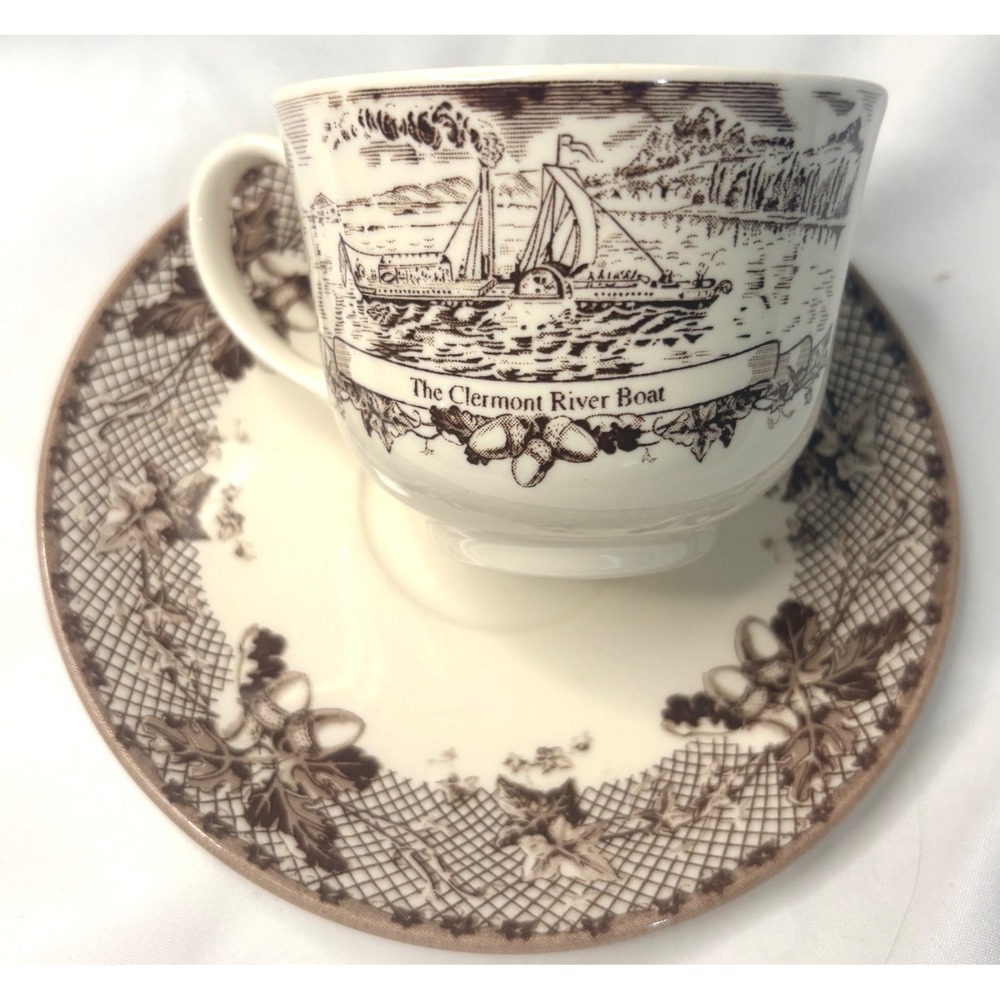 VTG Johnson Bros Historic America II The Clermont River Boat Cup and Saucer Set